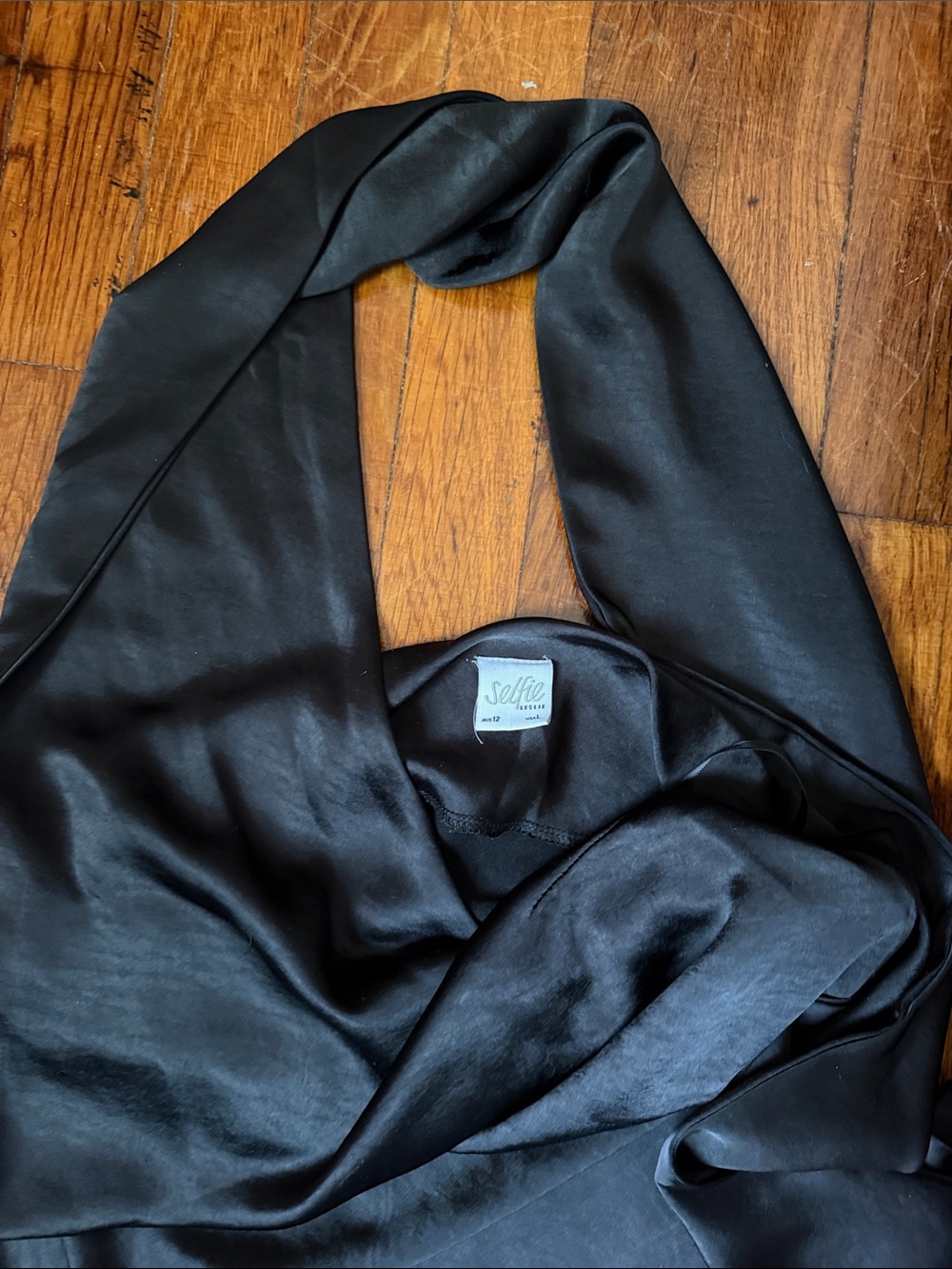 Selfie Leslie Black Satin Wrap Cape